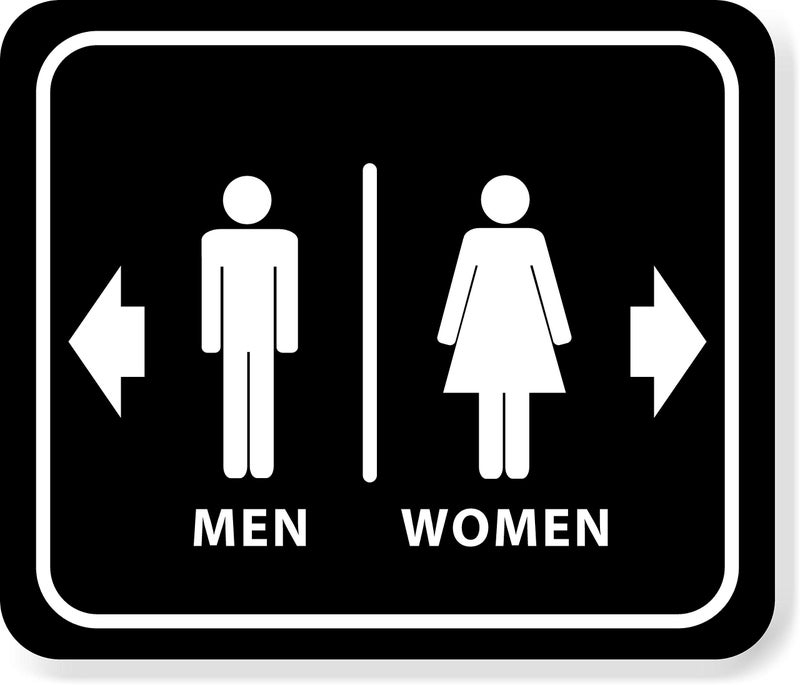 Work House Signs Bathroom Restroom Women Right Arrow Men Left Arrow Black Aluminum Composite Outdoor Sign - Bathroom Wall Decor - Door Decor Signs - Metal Bathroom Decor - Bathroom Sign - Restroom Sign - 8.5" X 10" - Image 1